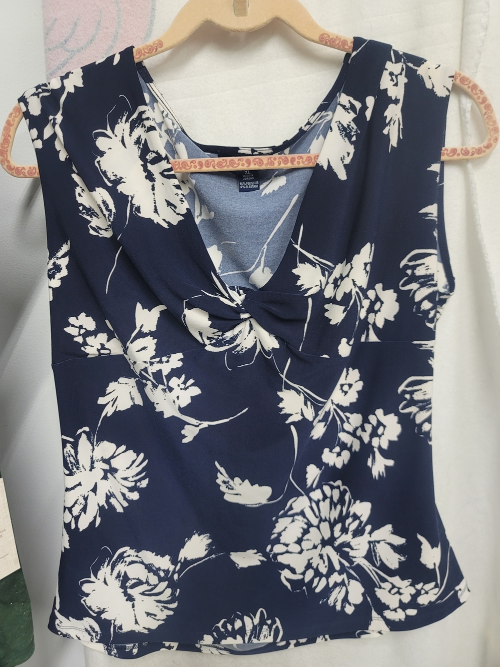 Chaps Navy Floral Twist-Front Sleeveless Top